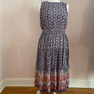 Beach Lunch Lounge Sleeveless Midi Dress Size XL Blue Boho Pattern Sundress